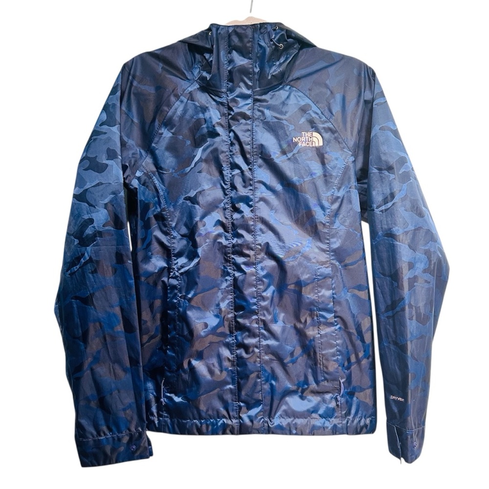 North Face Waterproof Dryvent blue camo wind breaker rain jacket, size small